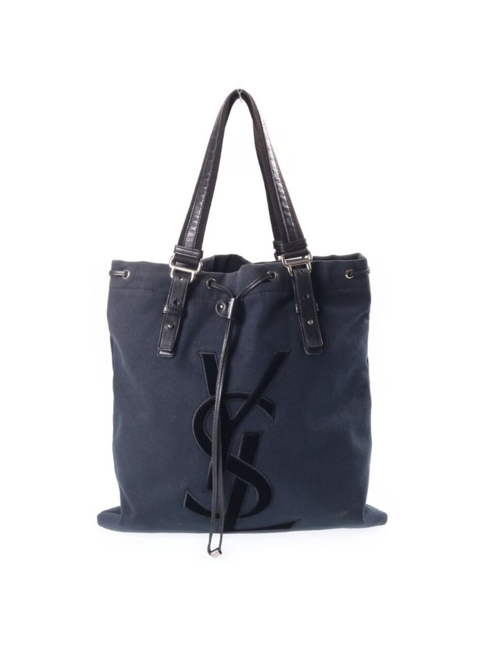 Saint Laurent Kahala Tote Logo Rive Gauche Canvas Leather Navy Black